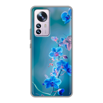 Силиконовый чехол на Xiaomi 12 Pro с принтом Голубые цветы Силиконовый чехол на Xiaomi 12 Pro с принтом Голубые цветы