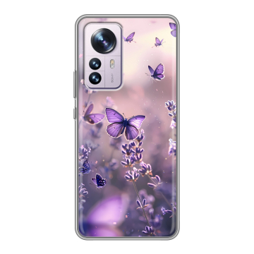 Силиконовый чехол на Xiaomi 12 Pro с принтом бабочки и лаванда Силиконовый чехол на Xiaomi 12 Pro с принтом бабочки и лаванда