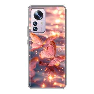 Силиконовый чехол на Xiaomi 12 Pro с принтом бабочки розовые Силиконовый чехол на Xiaomi 12 Pro с принтом бабочки розовые