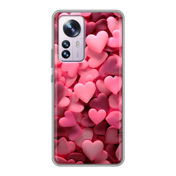 Силиконовый чехол на Xiaomi 12 Pro с принтом розовые сердечки
