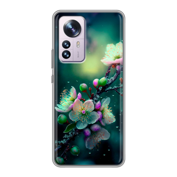 Силиконовый чехол на Xiaomi 12 Pro с принтом Цветы и мрамор Силиконовый чехол на Xiaomi 12 Pro с принтом Цветы и мрамор