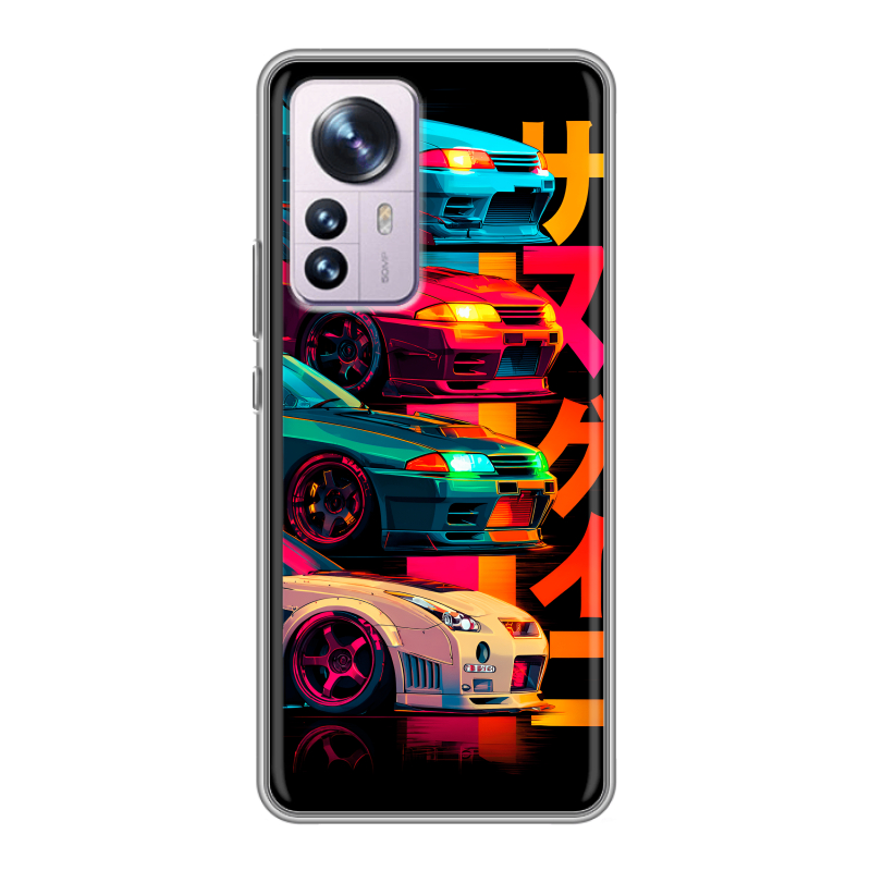 Силиконовый противоударный чехол на Xiaomi 12 Pro с принтом Гоночные машины Силиконовый противоударный чехол на Xiaomi 12 Pro с принтом Гоночные машины