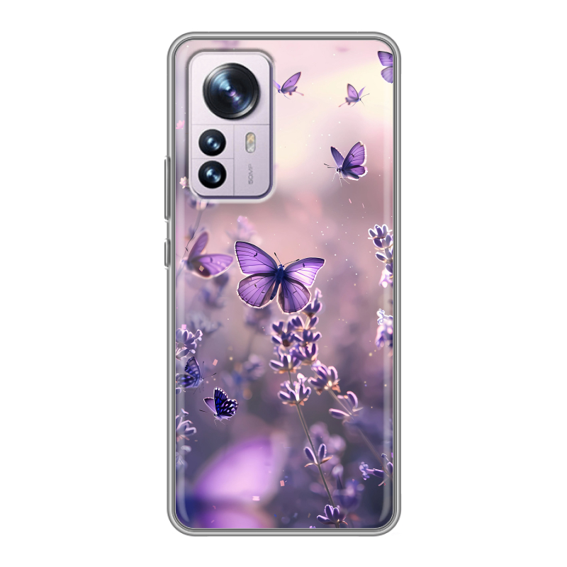 Силиконовый чехол на Xiaomi 12 Pro с принтом бабочки и лаванда Силиконовый чехол на Xiaomi 12 Pro с принтом бабочки и лаванда