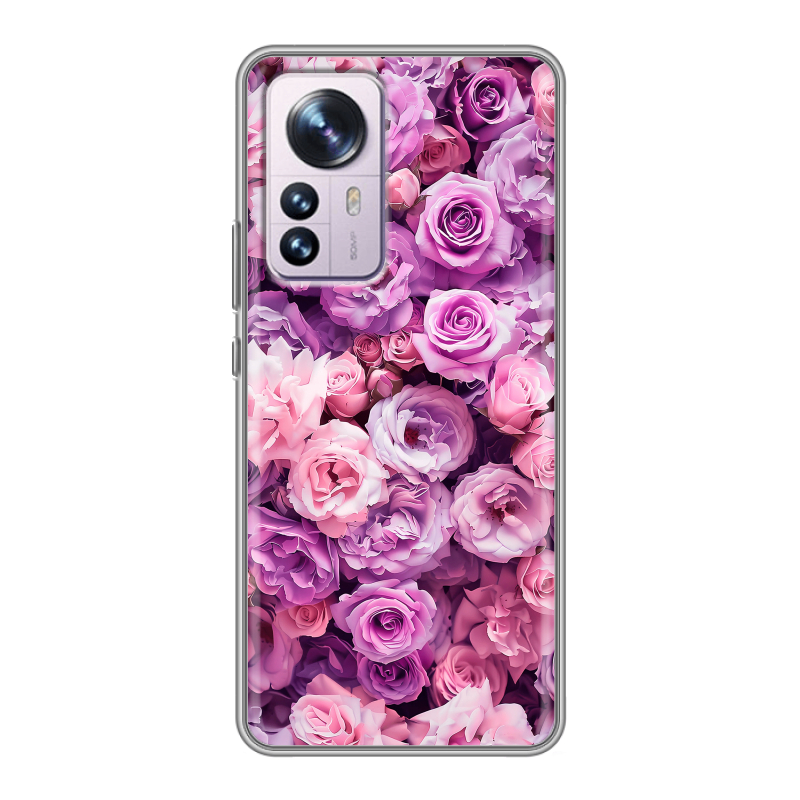 Силиконовый чехол на Xiaomi 12 Pro с принтом лавандовые розы Силиконовый чехол на Xiaomi 12 Pro с принтом лавандовые розы