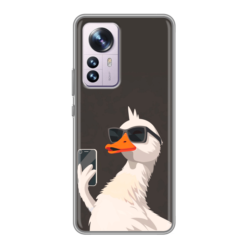 Силиконовый чехол на Xiaomi 12 Pro с принтом утка в очках Силиконовый чехол на Xiaomi 12 Pro с принтом утка в очках