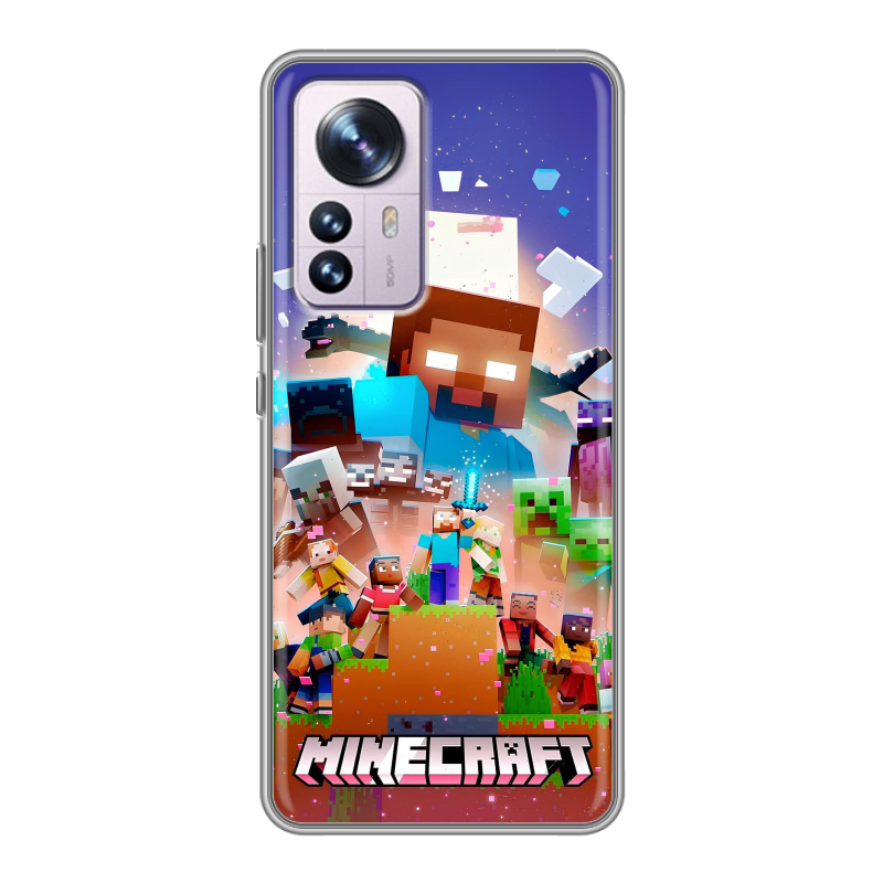 Силиконовый противоударный чехол на Xiaomi 12 Pro с принтом Майнкрафт Minecraft Силиконовый противоударный чехол на Xiaomi 12 Pro с принтом Майнкрафт Minecraft