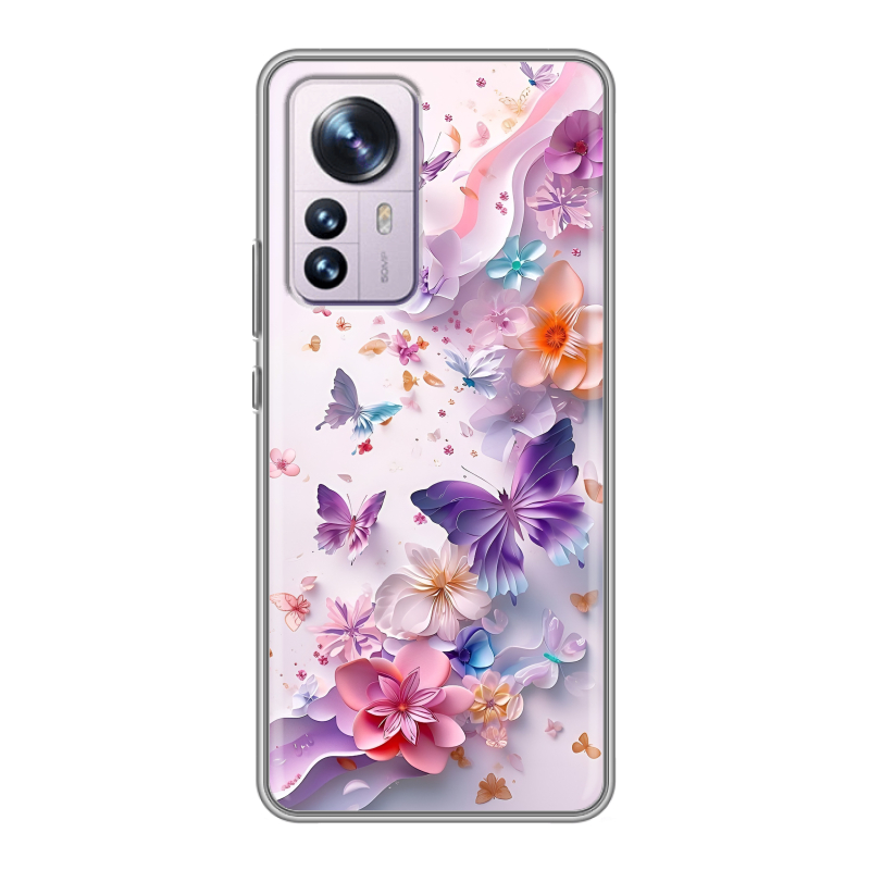 Силиконовый чехол на Xiaomi 12 Pro с принтом цветы бабочки Силиконовый чехол на Xiaomi 12 Pro с принтом цветы бабочки