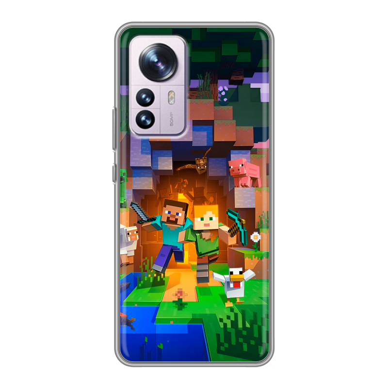 Силиконовый противоударный чехол на Xiaomi 12 Pro с принтом Майнкрафт Minecraft Силиконовый противоударный чехол на Xiaomi 12 Pro с принтом Майнкрафт Minecraft