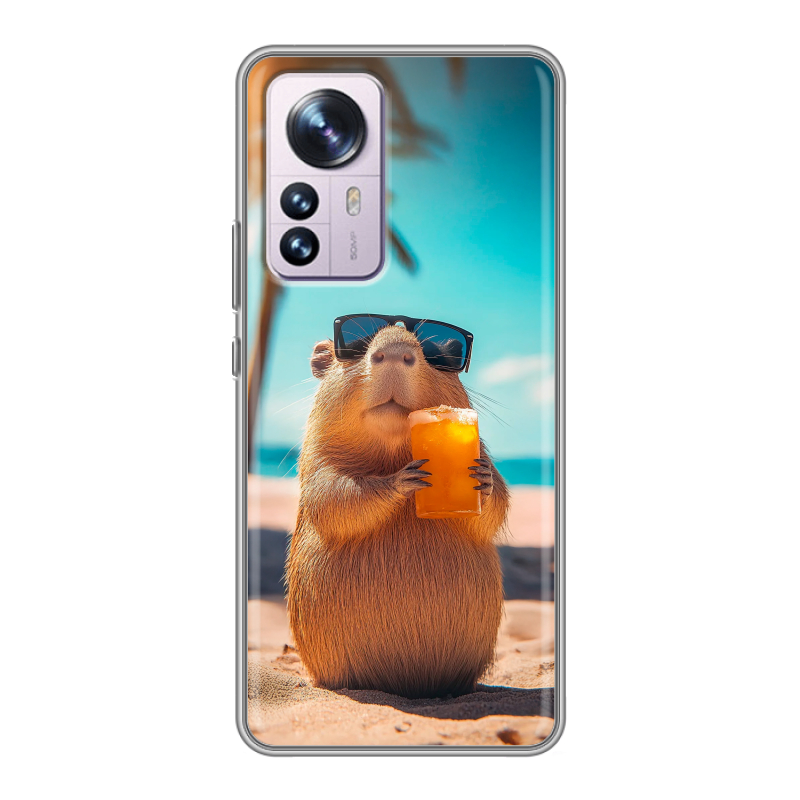 Силиконовый противоударный чехол на Xiaomi 12 Pro с принтом Капибара Силиконовый противоударный чехол на Xiaomi 12 Pro с принтом Капибара
