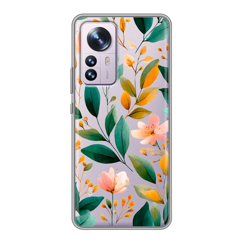 Силиконовый противоударный чехол на Xiaomi 12 Pro с принтом Цветы паттерн Силиконовый противоударный чехол на Xiaomi 12 Pro с принтом Цветы паттерн