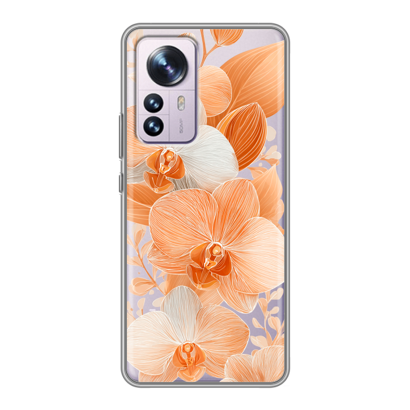 Силиконовый противоударный чехол на Xiaomi 12 Pro с принтом Бежевые цветы Силиконовый противоударный чехол на Xiaomi 12 Pro с принтом Бежевые цветы