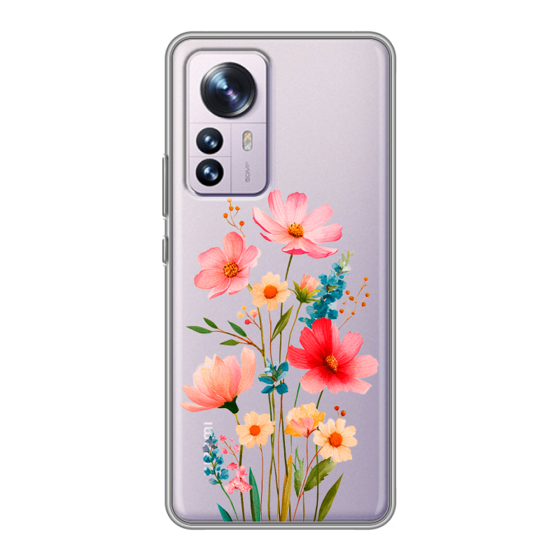 Силиконовый противоударный чехол на Xiaomi 12 Pro с принтом Цветы Силиконовый противоударный чехол на Xiaomi 12 Pro с принтом Цветы