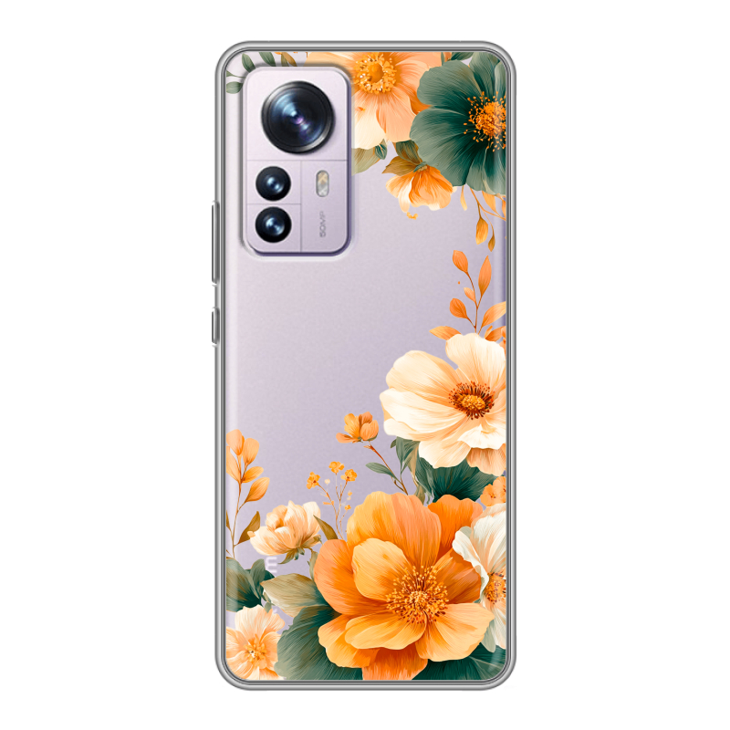 Силиконовый противоударный чехол на Xiaomi 12 Pro с принтом Цветы принт Силиконовый противоударный чехол на Xiaomi 12 Pro с принтом Цветы принт