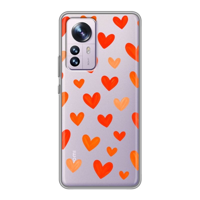 Силиконовый противоударный чехол на Xiaomi 12 Pro с принтом Сердечки Силиконовый противоударный чехол на Xiaomi 12 Pro с принтом Сердечки