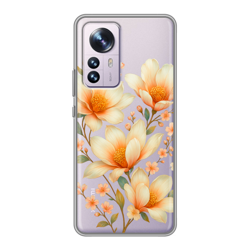 Силиконовый противоударный чехол на Xiaomi 12 Pro с принтом Цветы Силиконовый противоударный чехол на Xiaomi 12 Pro с принтом Цветы