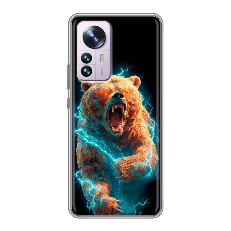 Силиконовый противоударный чехол на Xiaomi 12 Pro с принтом Медведь Силиконовый противоударный чехол на Xiaomi 12 Pro с принтом Медведь