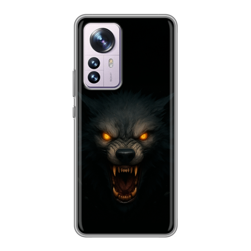 Силиконовый противоударный чехол на Xiaomi 12 Pro с принтом Волк Силиконовый противоударный чехол на Xiaomi 12 Pro с принтом Волк