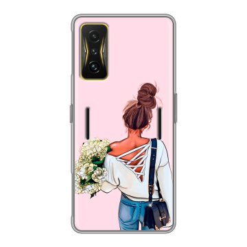 Силиконовый чехол на Xiaomi Poco F4 GT с принтом Девушка и букет Силиконовый чехол на Xiaomi Poco F4 GT с принтом Девушка и букет