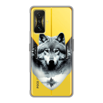 Силиконовый чехол на Xiaomi Poco F4 GT с принтом Волк в лесу Силиконовый чехол на Xiaomi Poco F4 GT с принтом Волк в лесу