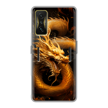 Силиконовый чехол на Xiaomi Poco F4 GT с принтом Золотой дракон Силиконовый чехол на Xiaomi Poco F4 GT с принтом Золотой дракон