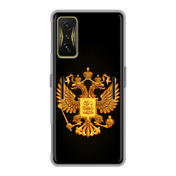 Силиконовый чехол на Xiaomi Poco F4 GT с принтом Герб России желтый Силиконовый чехол на Xiaomi Poco F4 GT с принтом Герб России желтый