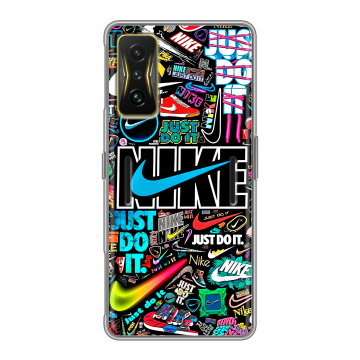 Силиконовый чехол на Xiaomi Poco F4 GT с принтом найк nike черный Силиконовый чехол на Xiaomi Poco F4 GT с принтом найк nike черный