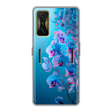 Силиконовый чехол на Xiaomi Poco F4 GT с принтом голубые орхидеи Силиконовый чехол на Xiaomi Poco F4 GT с принтом голубые орхидеи