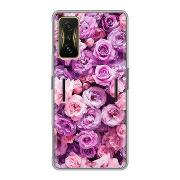 Силиконовый чехол на Xiaomi Poco F4 GT с принтом лавандовые розы Силиконовый чехол на Xiaomi Poco F4 GT с принтом лавандовые розы