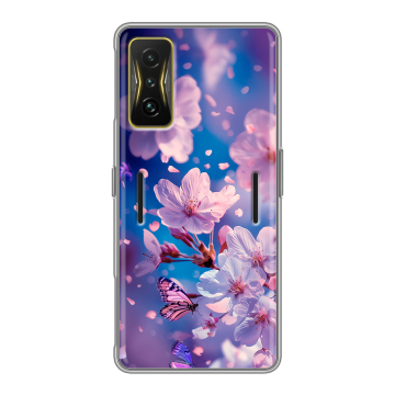 Силиконовый чехол на Xiaomi Poco F4 GT с принтом цветы бабочки Силиконовый чехол на Xiaomi Poco F4 GT с принтом цветы бабочки