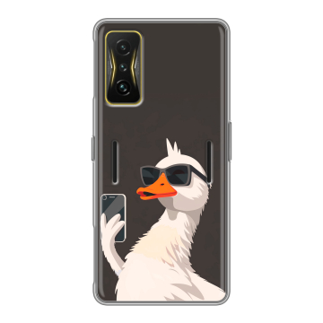 Силиконовый чехол на Xiaomi Poco F4 GT с принтом утка в очках Силиконовый чехол на Xiaomi Poco F4 GT с принтом утка в очках
