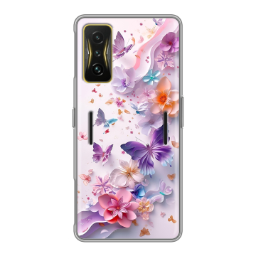 Силиконовый чехол на Xiaomi Poco F4 GT с принтом цветы бабочки Силиконовый чехол на Xiaomi Poco F4 GT с принтом цветы бабочки
