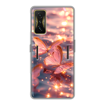 Силиконовый чехол на Xiaomi Poco F4 GT с принтом бабочки розовые Силиконовый чехол на Xiaomi Poco F4 GT с принтом бабочки розовые