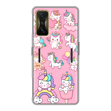 Силиконовый чехол на Xiaomi Poco F4 GT с принтом Единороги и радуга Силиконовый чехол на Xiaomi Poco F4 GT с принтом Единороги и радуга