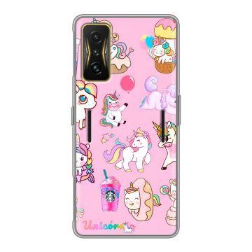 Силиконовый чехол на Xiaomi Poco F4 GT с принтом розовые единороги Силиконовый чехол на Xiaomi Poco F4 GT с принтом розовые единороги