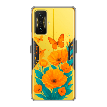 Силиконовый чехол на Xiaomi Poco F4 GT с принтом цветы бабочки Силиконовый чехол на Xiaomi Poco F4 GT с принтом цветы бабочки