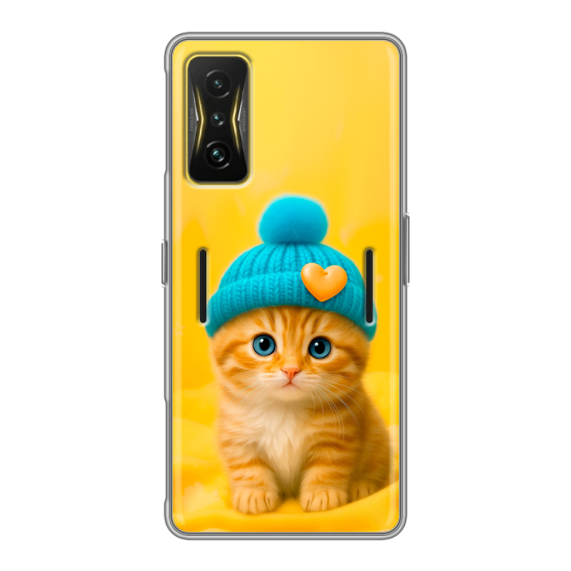 Силиконовый чехол на Xiaomi Poco F4 GT с принтом Котенок в шапке Силиконовый чехол на Xiaomi Poco F4 GT с принтом Котенок в шапке