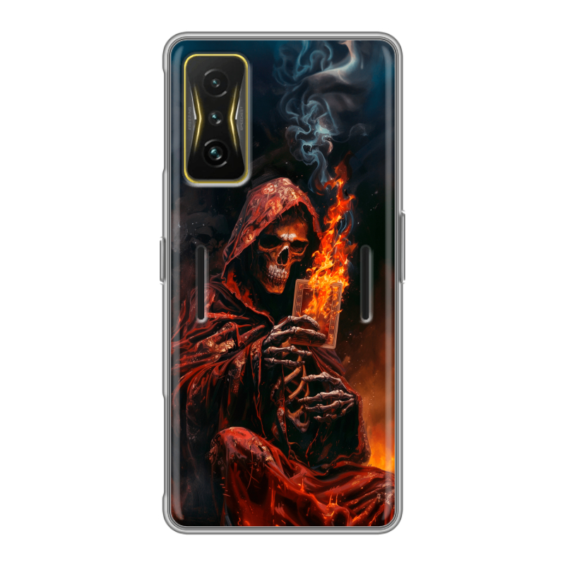 Силиконовый чехол на Xiaomi Poco F4 GT с принтом Скелет и карты Силиконовый чехол на Xiaomi Poco F4 GT с принтом Скелет и карты