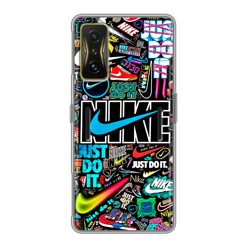 Силиконовый чехол на Xiaomi Poco F4 GT с принтом найк nike черный Силиконовый чехол на Xiaomi Poco F4 GT с принтом найк nike черный