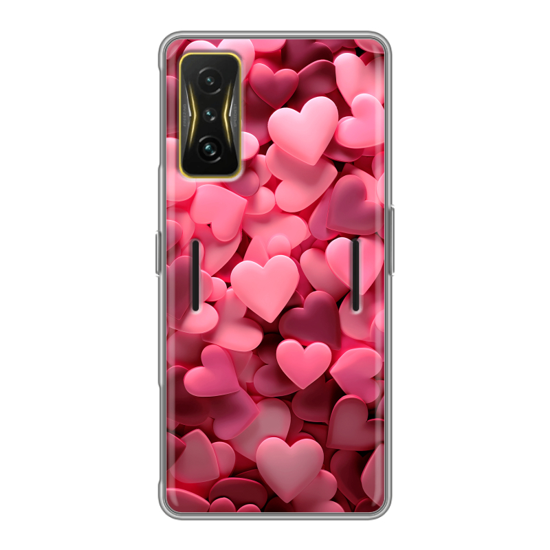 Силиконовый чехол на Xiaomi Poco F4 GT с принтом розовые сердечки Силиконовый чехол на Xiaomi Poco F4 GT с принтом розовые сердечки