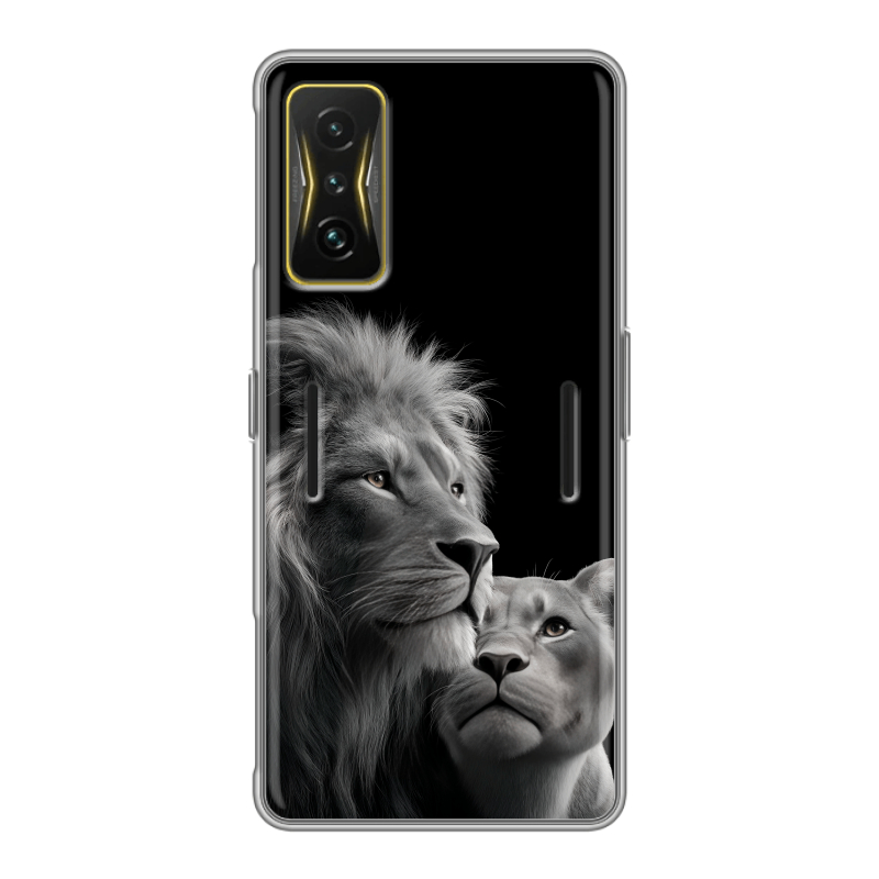 Силиконовый чехол на Xiaomi Poco F4 GT с принтом Лев кошки Силиконовый чехол на Xiaomi Poco F4 GT с принтом Лев кошки