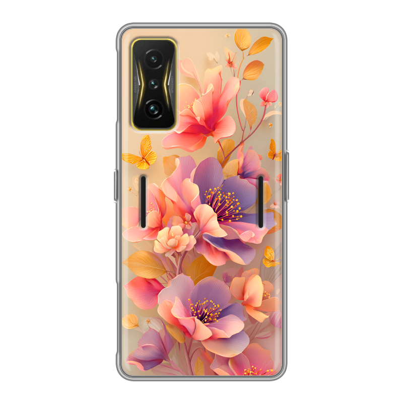 Силиконовый чехол на Xiaomi Poco F4 GT с принтом Цветы и бабочки Силиконовый чехол на Xiaomi Poco F4 GT с принтом Цветы и бабочки