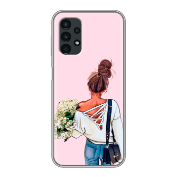 Силиконовый чехол на Samsung Galaxy A13 4G с принтом Девушка и букет Силиконовый чехол на Samsung Galaxy A13 4G с принтом Девушка и букет