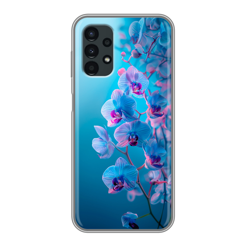 Силиконовый чехол на Samsung Galaxy A13 4G с принтом голубые орхидеи Силиконовый чехол на Samsung Galaxy A13 4G с принтом голубые орхидеи