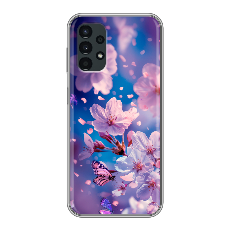 Силиконовый противоударный чехол на Samsung Galaxy A13 4G с принтом цветы бабочки Силиконовый противоударный чехол на Samsung Galaxy A13 4G с принтом цветы бабочки
