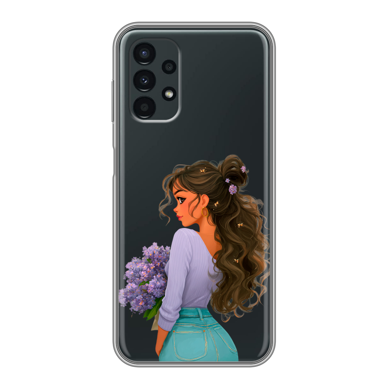 Силиконовый противоударный чехол на Samsung Galaxy A13 4G с принтом девушка цветы Силиконовый противоударный чехол на Samsung Galaxy A13 4G с принтом девушка цветы
