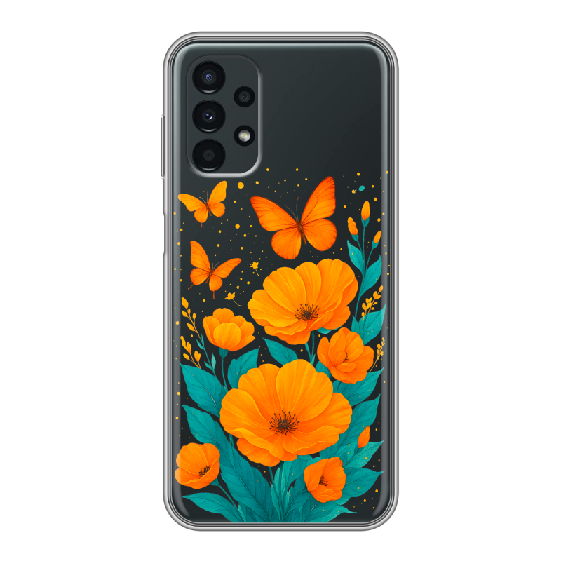 Силиконовый чехол на Samsung Galaxy A13 4G с принтом цветы бабочки Силиконовый чехол на Samsung Galaxy A13 4G с принтом цветы бабочки