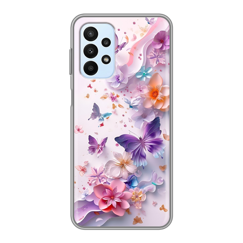 Силиконовый чехол на Samsung Galaxy A23 с принтом цветы бабочки Силиконовый чехол на Samsung Galaxy A23 с принтом цветы бабочки