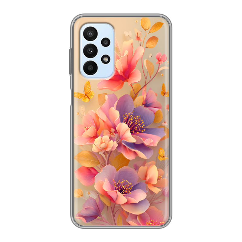 Силиконовый противоударный чехол на Samsung Galaxy A23 с принтом Цветы и бабочки Силиконовый противоударный чехол на Samsung Galaxy A23 с принтом Цветы и бабочки