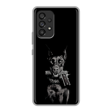 Силиконовый чехол на Samsung Galaxy A53 5G с принтом Доберман и пистолет Силиконовый чехол на Samsung Galaxy A53 5G с принтом Доберман и пистолет