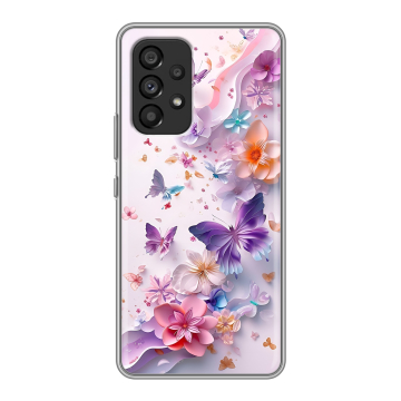 Силиконовый чехол на Samsung Galaxy A53 5G с принтом цветы бабочки Силиконовый чехол на Samsung Galaxy A53 5G с принтом цветы бабочки